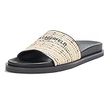 KARL LAGERFELD Paris Women's Shoes Flat Sandal, Natural/Black, 7.5