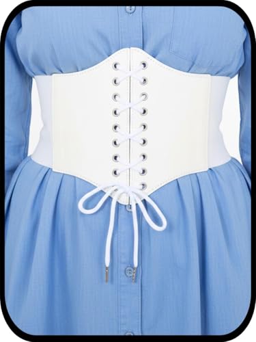Urieo White Corset Belt for Women, Leather Lace up Halloween Costume Dress Waist Cincher Belts