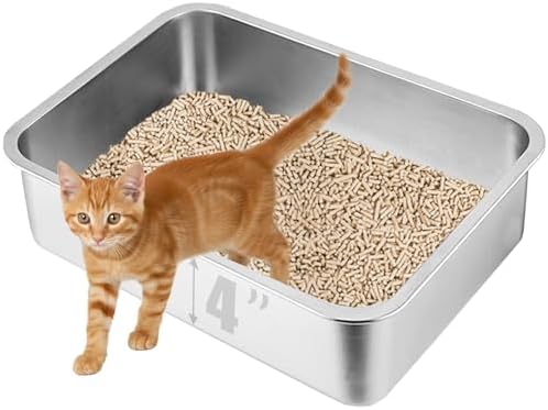 Stainless Steel Kitten Litter Box, 15.7"×11.8"×4" Low Entry Cat L...