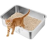 Stainless Steel Kitten Litter Box, 15.7'×11.8'×4' Low Entry Cat Litter Box for Small Cat, Kitty Shallow Litterbox for Guinea Pig, Puppy, Hamsters Toilet