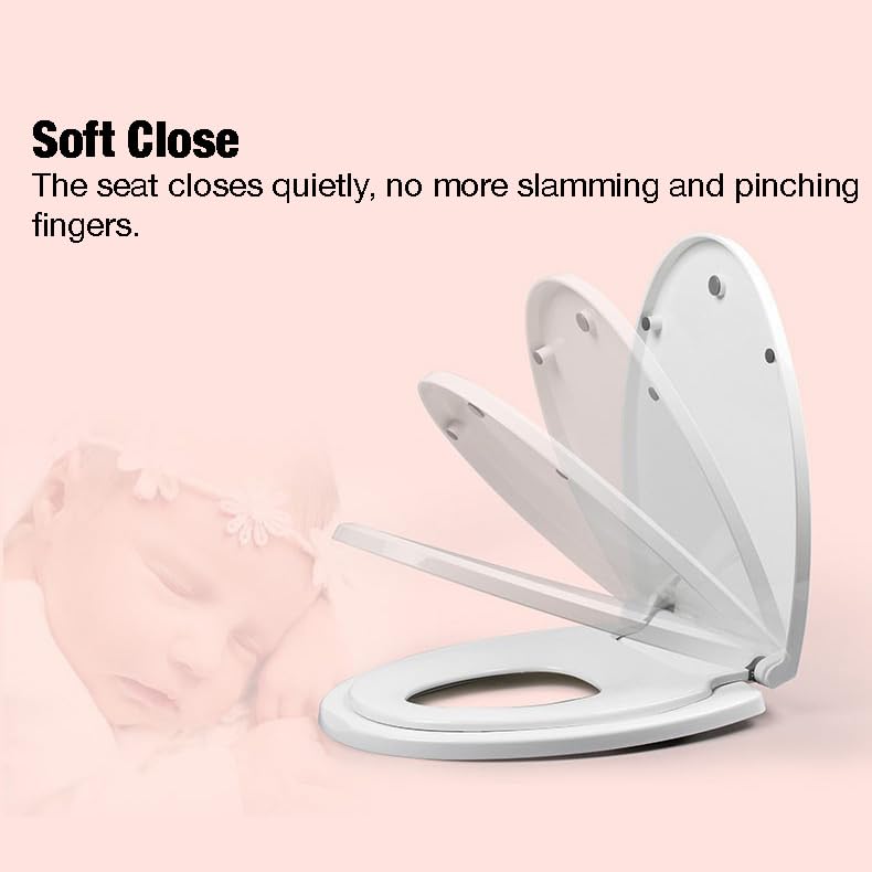 PandaEar Toilet Seat with Build-In Toddler Potty Training Seat, Elongated Toilet Seat with Splash Guard for Toddler Training, Easy to Install & Slow Close