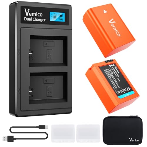 Vemico NP FW50 Batería de Cargador Kit 2x1200mAh Batería de Repuesto con LCD Doble Tipo C Cargador para ZV E10 Alpha 7 7ii 6500 6400 6300 6000 5100 NEX 7 NEX 6 NEX F3 NEX 3 NEX 5 SLT A55V