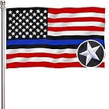 Embroidered Blue Line American Flag 3x5 Outdoor-Blue Lives Matter Flag Heavy Duty UV Protected 210D Polyester American USA Police Flags Sewn Stripes Flags with 2 Brass Grommets for Outside