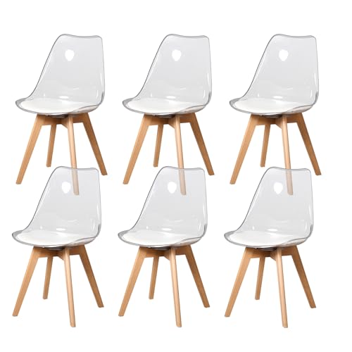 BenyLed Lot de 6 chaises de Salle à Manger de Style scandinave, Design rétro, chaises latérales en Acrylique Transparent, Chaise en Cristal avec Coussin d'assise en...