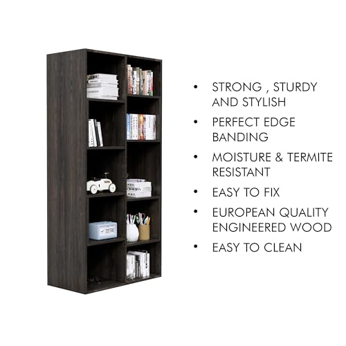 Image of Bniture 10 Tier Engineered Wood Open Book Shelf Wooden Bookshelf for Home, Kids Room & Study Room | Multipurpose Free Stand Corner Book Organizer for Library Room, Office | Flower Wenge