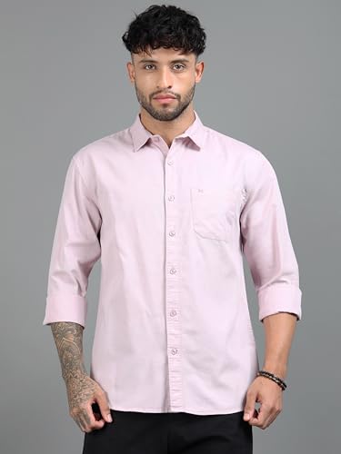 Image of Men Slim Fit Solid Spread Collar Casual Shirt