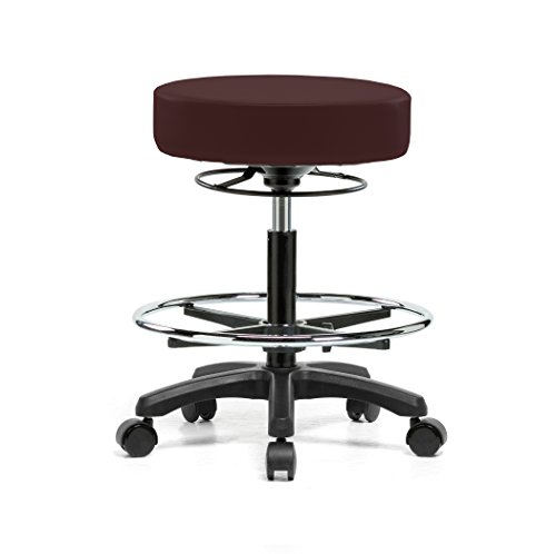 Image of Perch Life Height Adjustable Stool with Foot Ring | Medium Bench Height 20.5-28 inch | Burgundy Fabric