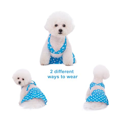 Image of Dog Bikini Swimsuit Summer Puppy Bathing Dress Beach Clothes Cat Costume for Puppy Dog Cat (XS, Blue Polka dots)