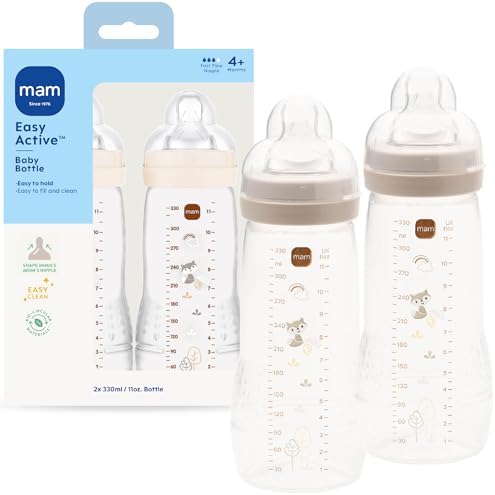 MAM 11oz Natural Flow Active Anti-Colic Baby Bottle, 4+ Mths, 2 Pack