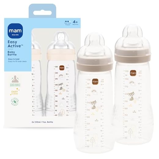 MAM Easy Active Bottle 11 oz (2-Count), Fast Flow Bottles, 4+ Month, Unisex, Gray