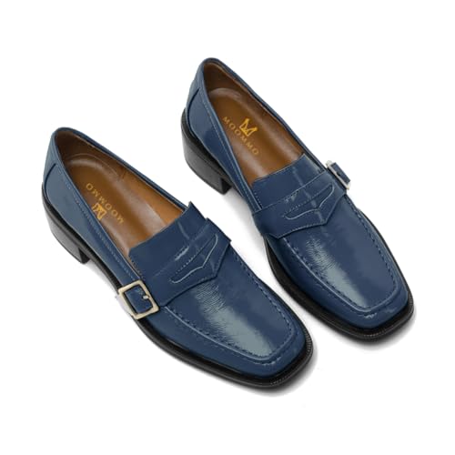 Image of MOOMMO Women Chunky Heel Penny Loafers Square Toe Buckle Slip On Comfort | Office Ladies Loafer Pumps 2 inch Stacked Block Heel Dress Loafers Oxfords Walking Dress Shoes Casual Size 4-11 M US