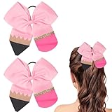 2Pcs Back to School Hair Bow Ties Pink Pencil Hair Ties Big Cute Scrunchies Teen College Elastic Ponytail Holder Cheer Sports Hair Bows for First Day of School Great Holiday Gifts for Students Girls