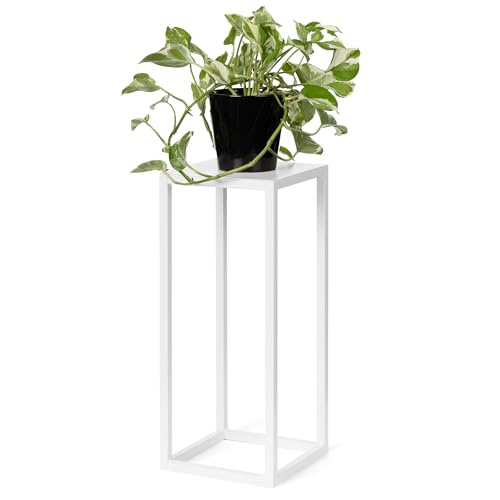 LAMO Manufaktur Blumenständer Weiß aus Metall 48cm | Pflanzensäule für Innenräume - Wohnzimmer, Schlafzimmer | Blumenständer modern zur Hochzeit, Sockel für Skulpturen und Deko, Pflanzen Metallständer