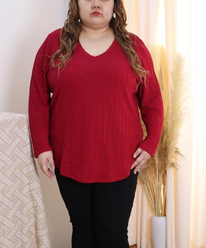 Image of CARCOS Plus Size Tops for Women Long Sleeve Raglan V Neck T Shirts Tunic Fall Blouse Xl-5Xl 14W -28W