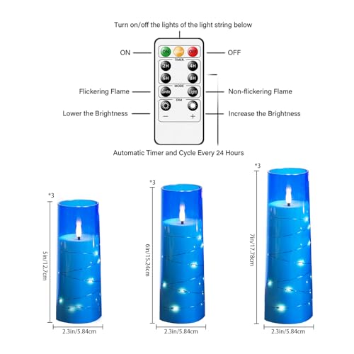 Image of Nimiko Flickering Flameless LED Candles,Battery Operated Candles 9 Pcs with Embedded Star String,Acrylic LED Pillar Candles with Remote,Suitable for Home Decoration to Create an Atmosphere (Blue)