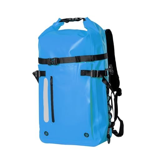 Mochila seca flotante impermeable KEEFREE 30L tipo roll top para camping, kayak y pesca en color azul