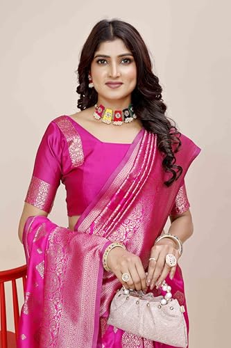 Image of Shasmi Women's Banarasi Saree Pure Kanjivaram Silk Saree Soft new ladies 2025 Design Wear Pattu Sarees Party Sari collections With Blouse Piece for Wedding sadi (PARI-218)