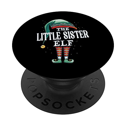Little Sister Elf Christmas Group Xmas Pajama Party PopSockets Swappable PopGrip, Black