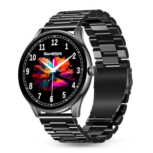 Image of GameSir Glavito Round Dial Smartwatch with 1.49 inch AMOLED Display, 100+ Sports Modes, IP67, Bluetooth Calling, Functional Crown Control, Health Tracking, 100+ Watch Faces for Men & Women (Metal Black)