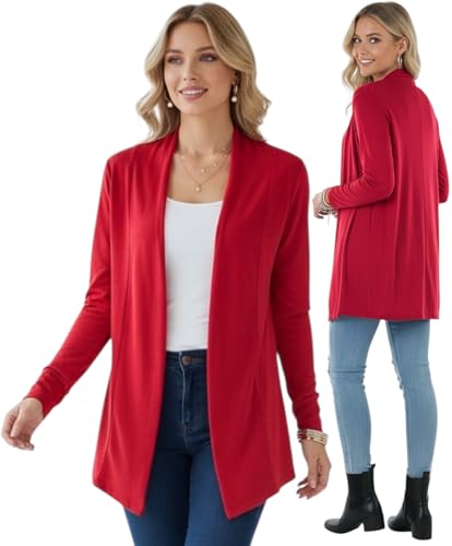 Image of ToBeInStyle Womens Open Front Long Sleeve Lightweight Asymmetrical Draped Cardigan with Side Pockets