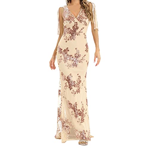 Robe longue formelle pour cocktail chic et grand mariage d'été en couleur beige