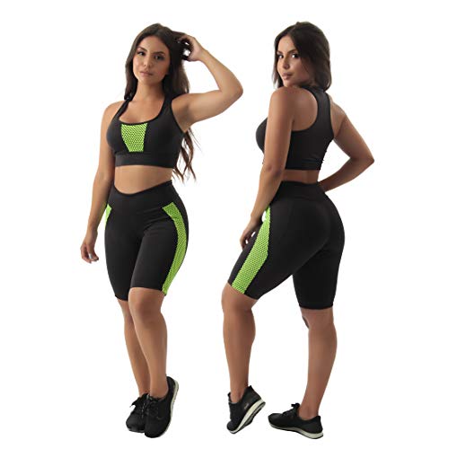 Kit 2 Conjuntos Top + Bermuda Tela Suplex Fitness