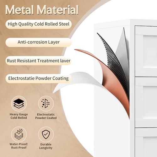 Image of Dresser for Bedroom, Chest of Drawers, 6 Drawers Metal Dresser with Anti-Tipping Device, White Bedroom Dresser for Living Room, Entryway, Hallway