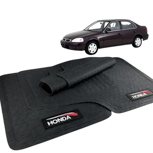 Jogo de Tapete Borracha Para Carro Automotivo Compatível com Honda Com Logo 5 Peças Bordado Personalizado Lavável Durável Resistente Vários Modelos (Civic 1997/2000)