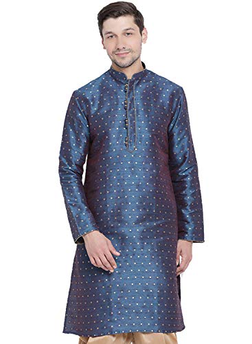 Image of VASTRAMAY Men's Blue Cotton Silk Blend Kurta