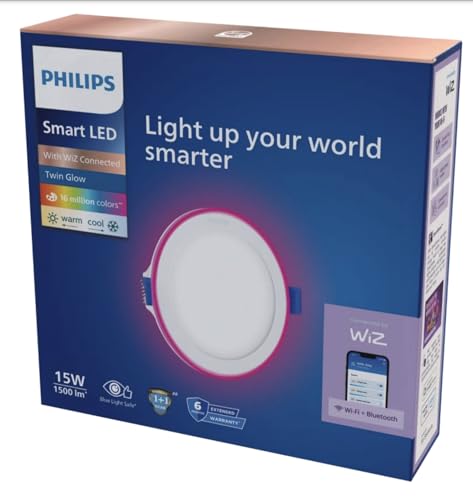 PHILIPS 15W Twin Glow Smart Wi-Fi LED DL tunable, Dimmable, Wi-Fi Enabled. RGB Rim Light in Ceiling for Decoration | Compatible with Alexa & Google As