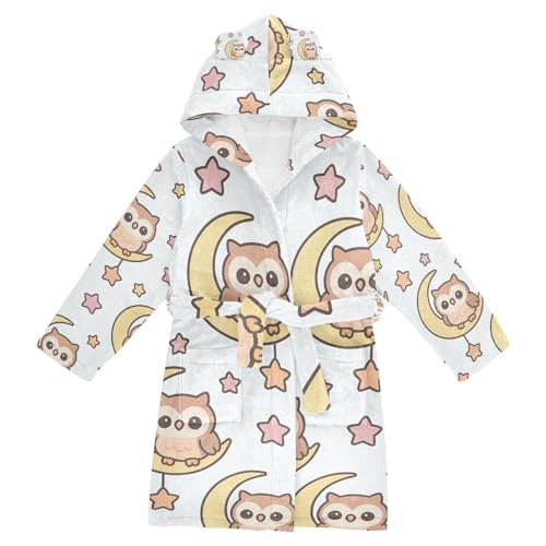 GuoChe Bathrobe Kids Girls Halloween Moonlit Owls Girls Robe With Hood