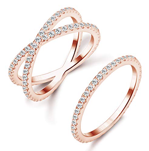 Udalyn 2 Pcs Stacking Rings Women Girls X Criss Cross Ring Eternity Bands Engagement Rings