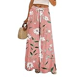 Womens Flowy Casual Trousers Cruise Outfits Summer High Waisted Palazzo Pant Floral Boho Loose Wide Leg Pants