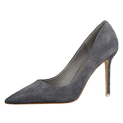 Hee grand Classic Pointed Toe Heels for Women Fashion Suede Stiletto Wedding Party Dress Shoes Office Pumps Lady High Heels,Grey 7.5