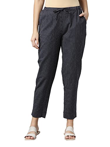 Image of Go Colors Women Stripe Pant Navy S