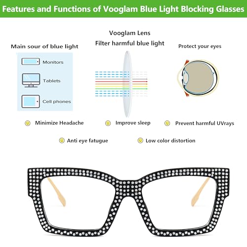 Image of VOOGLAM Glasses Waylon Rhinestone Frame Non-Prescription Eyeglasses