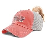 Womens Ponytail Cap Boat Hair Don't Care Style B Boating Yacht Cotton Haircut Distressed Trucker Caps Coral Design Only