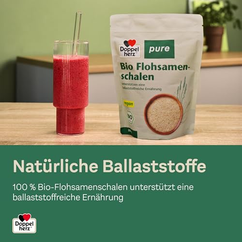 Doppelherz pure Bio Flohsamenschalen – geschmacksneutral – zur Unterstützung einer natürlichen Verdauung und der Darmgesundheit – 200 g