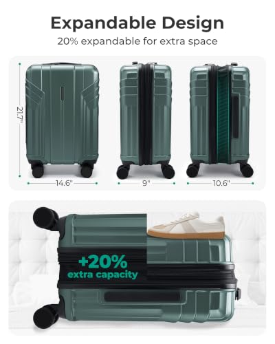Image of BAGSMART Expandable Carry On Luggage 22x14x9 Airline Approved, Haze Green | Spinner Wheels, TSA Lock, Lightweight Hard Shell, Suitcase,22x14x9 Airline Approved,