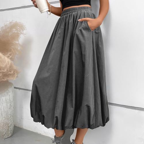 Y2k Women Bubble Maxi Skirt Casual Elastic Waist Flowy A Line Long Skirts Summer Ruffle Balloon Clothes with Pocket3