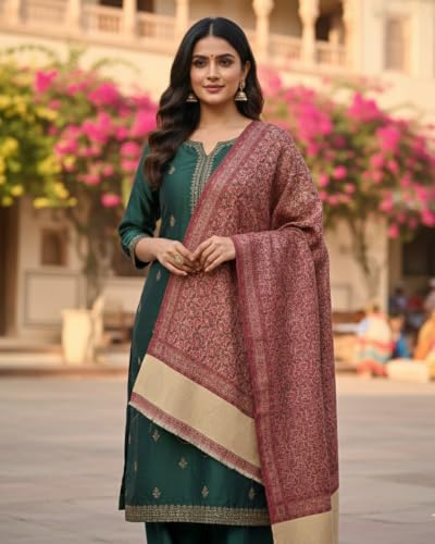 Image of KTI Women stylish multicolor embroidered woolen shawl