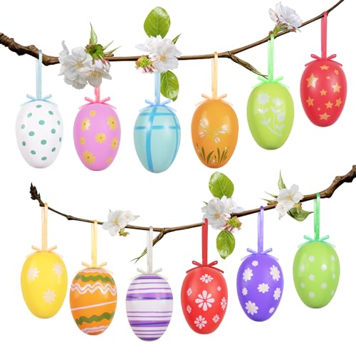AhfuLife Huevos Colgantes de Semana Santa, 12/24 Decoraciones de