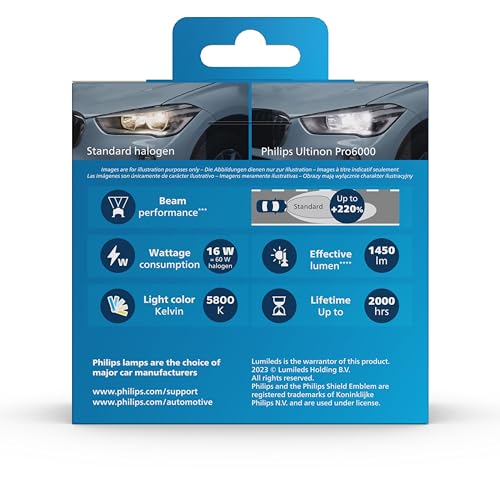 Philips Ultinon Pro6000 Standard H7-LED Scheinwerferlampe mit Straßenzulassung*, +220% helleres Licht**