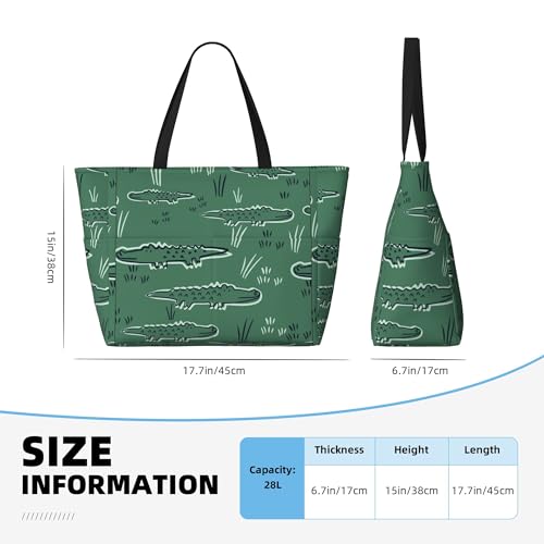 Cute Alligator Crocodile Large Beach Tote Bags for Womens Mens Sandproof Swim Pool Bag with Zipper for Travel Vacation3