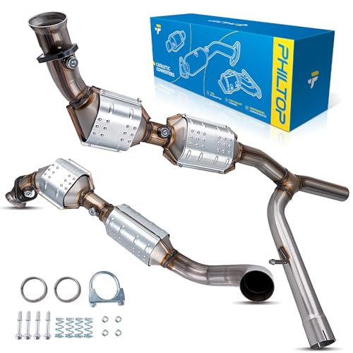 PHILTOP High Flow Catalytic Converter Fit for 2004-2006 F-150 5.4L 4WD,2006-2008 Mark LT 5.4L 4WD Direct-Fit Stainless Steel Catalytic Converter OE 50553/53569(645218;645217)