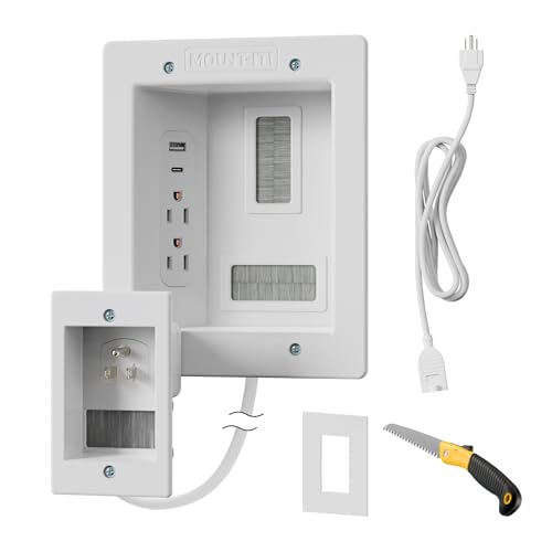 Image of Mount-It in-Wall TV Cable Management Kit, USB-C, Dual Outlet, Cord Hider