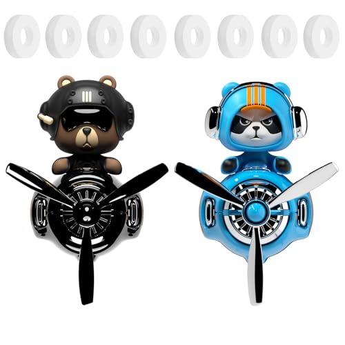 Image of 2Pcs Car Air Fresheners, Cute Bear Pilot Automotive Air Outlet Creative Car Perfume Diffuser, Automotive Accessories Air Vent Decoration with 8 Fragrant Tablets (Black 1+Blue 2)