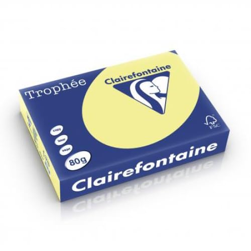 Clairefontaine - Ref. 1778C - 2500 hojas de papel de color A4 - Trofeo 80 g/m² - Caja con 5 ramitas de 500 hojas - Color narciso