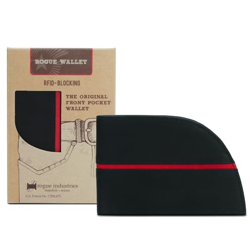 Image of Slim Front Pocket Leather Wallet for Men - RFID Blocking Red Line