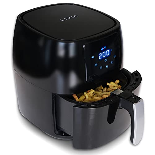 LIVIA Airfryer, Heißluftfritteuse 4.5 L ohne Öl und Fett, 1400 W, Warmhaltefunktion, Digitales LED-Touchscreen Display, Heissluftfriteuse, Schwarz Cover
